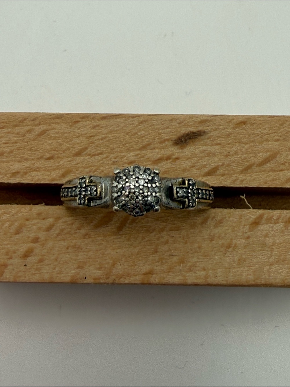 Silver Tone Cross Ring Clear Rhinestone Cluster Christian Religious Size 7